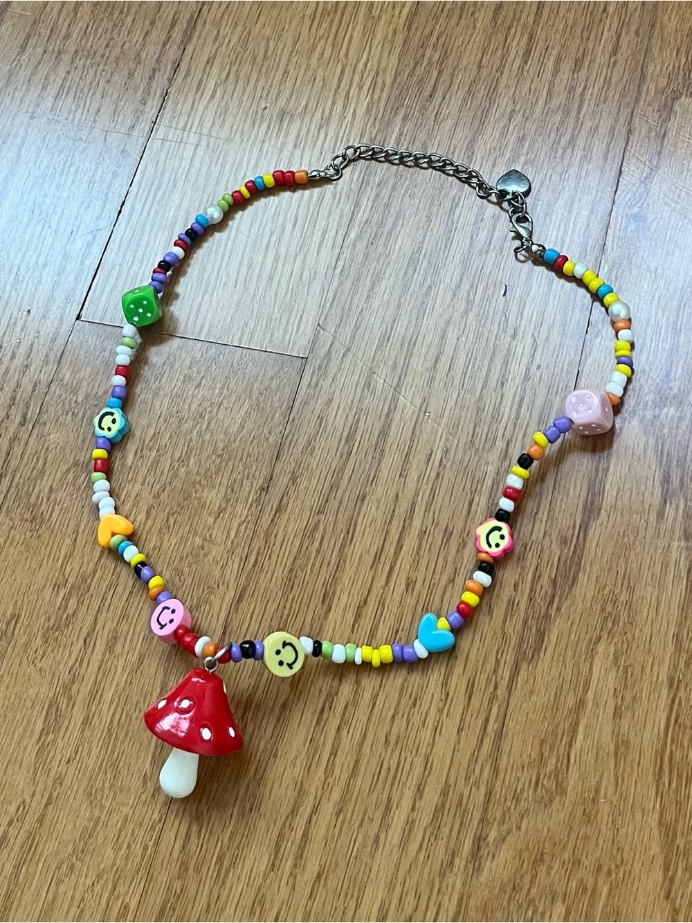Mushroom 3D pendant rainbow beads necklace